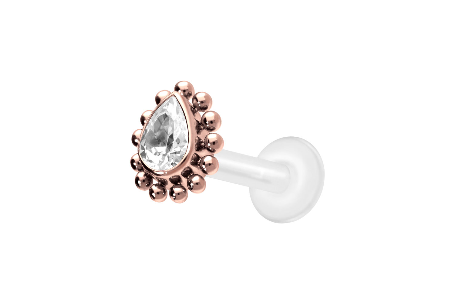 PTFE Labret Piercing mit Innengewinde + Titan-Aufsatz KRISTALLTROPFEN + KUGELN